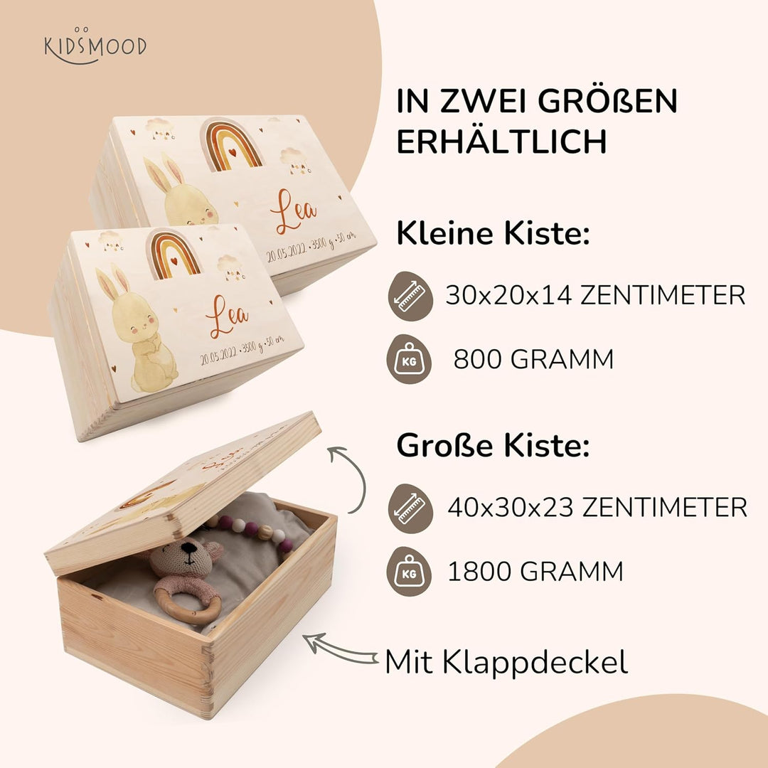 KIDSMOOD - Erinnerungsbox Baby, personalisierte Holzkiste mit Deckel, Ideal zur Aufbewahrung von Eri