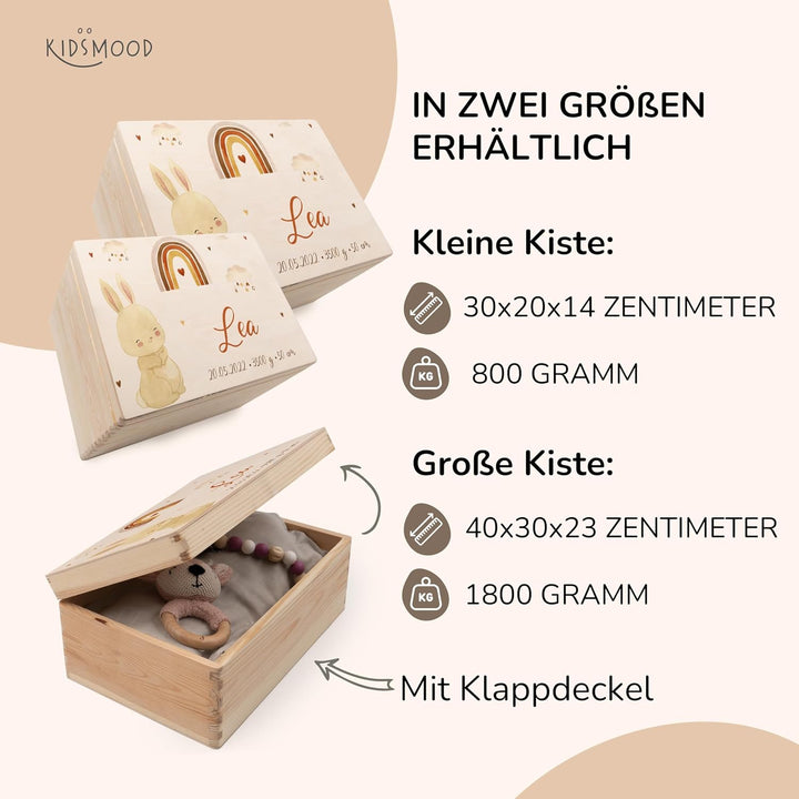 KIDSMOOD - Erinnerungsbox Baby, personalisierte Holzkiste mit Deckel, Ideal zur Aufbewahrung von Eri