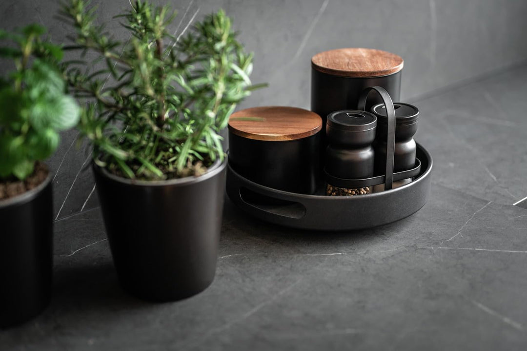 WENKO Drehbares Tablett Mod. Susie, 360° drehbar und umrandet, mit praktischen Haltegriffen zum sich