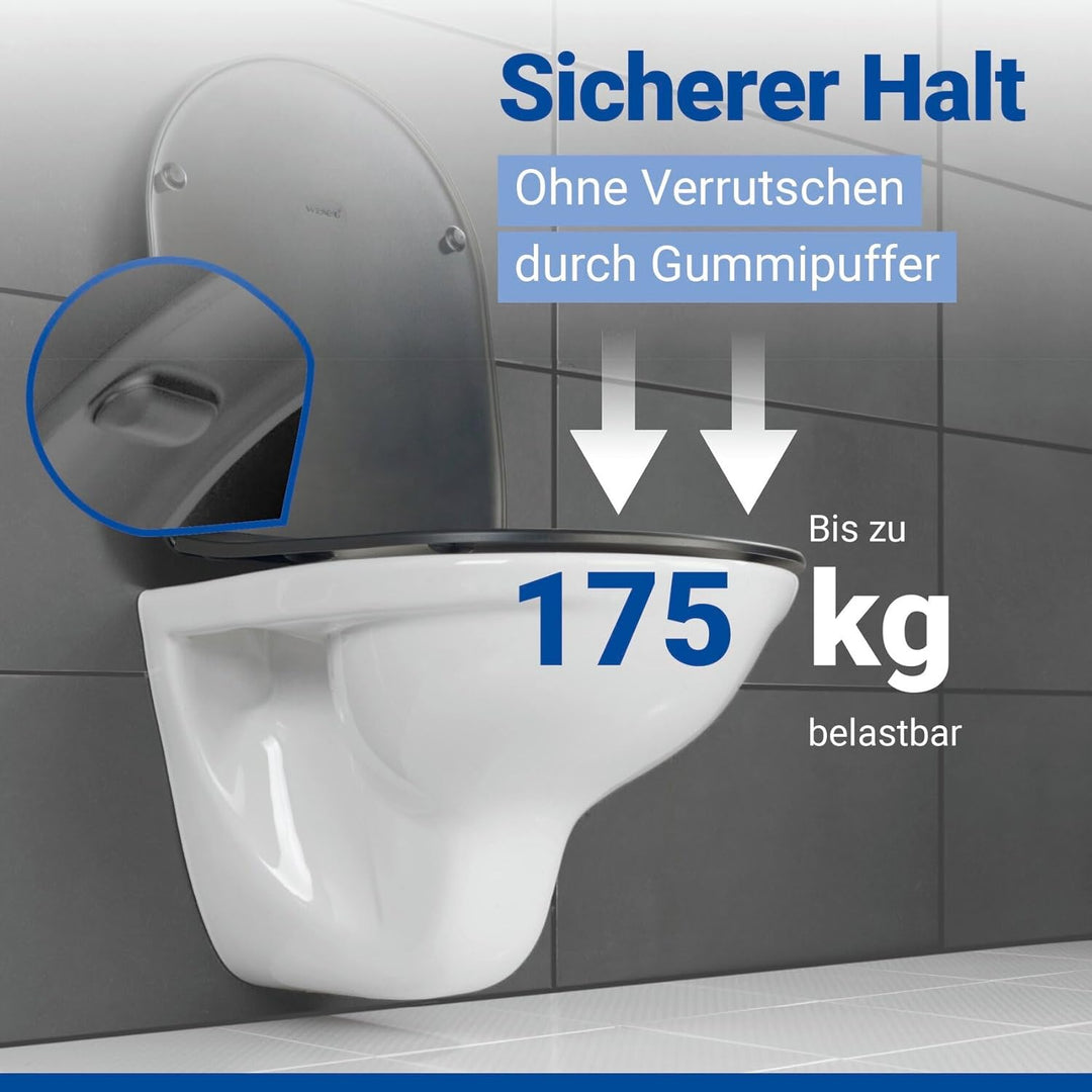 WENKO WC Sitz in D Form mit Absenkautomatik, ultraflach, belastbar bis 175 kg, abnehmbarer Toiletten