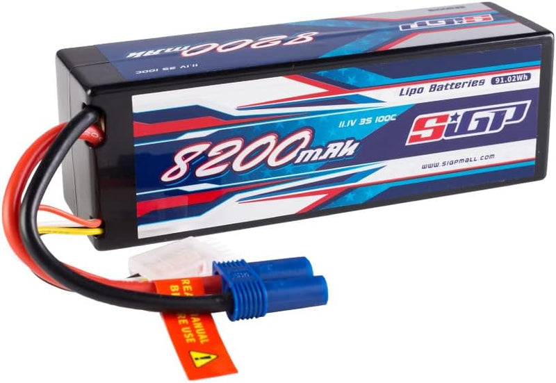 SIGP 3S 11.1V Lipo Battery 8200mAh 100C Hard Case with Deans EC5 Plug for RC Car Truck Boat Vehicles