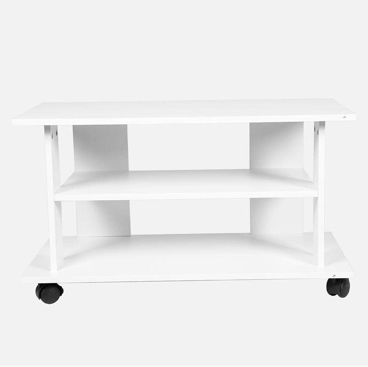 BAKAJI TV-Schrank aus MDF-Holz mit 2 Einlegeböden für Videospiele DVDs und 4 Rollen, modernes Design