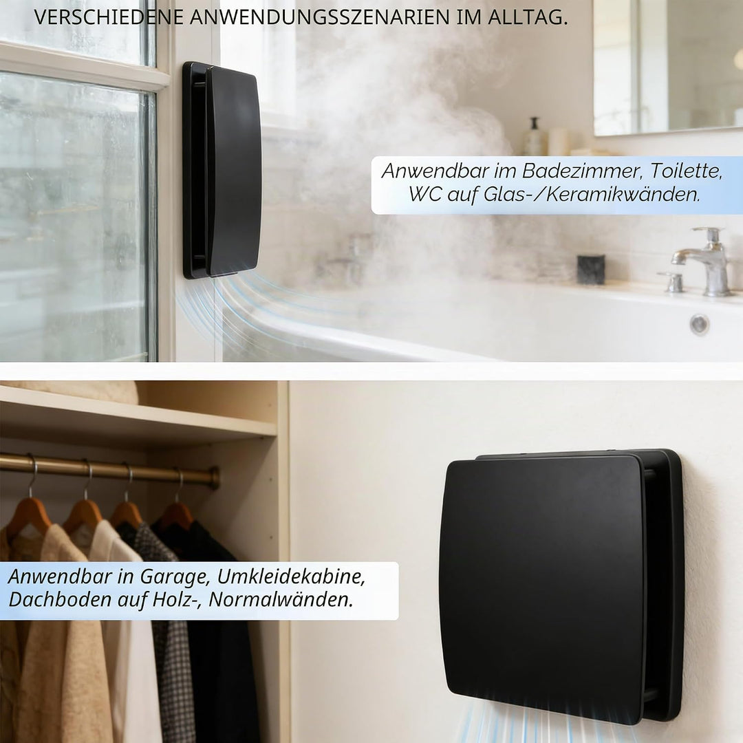 Abluftventilator Küche 100mm, 95m³/h IPX2 Leiser Schwarz Badlüfter Fensterlüfter mit Scheckventil 1m