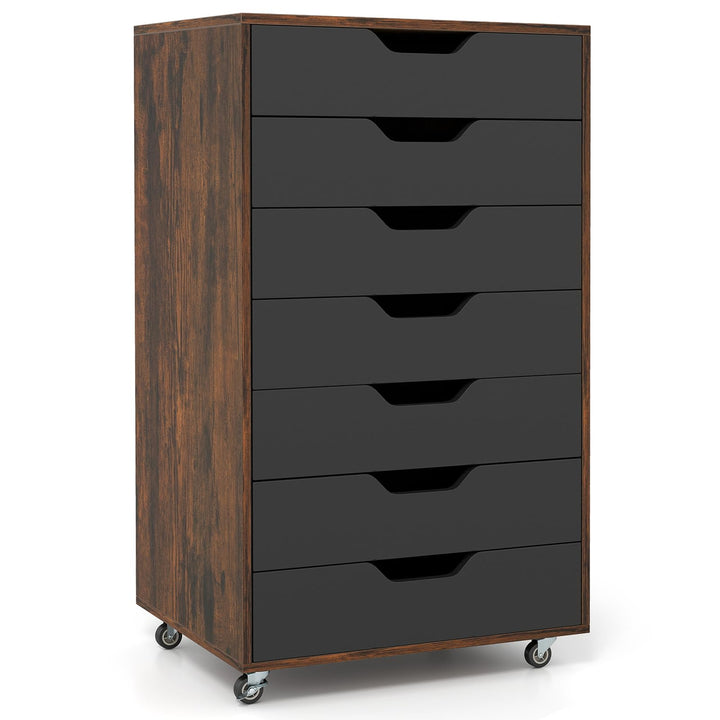GIANTEX Rollcontainer mit 4 Schubladen & 2 Schränke, Aktenschrank mit Rollen, Schubladenschrank Holz