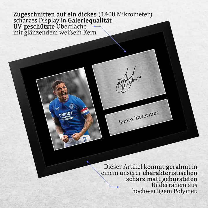 HWC Trading FR A4 James Tavernier Rangers Gifts Autogramm-Bild für Fans und Fans, gerahmt, A4 (gerah