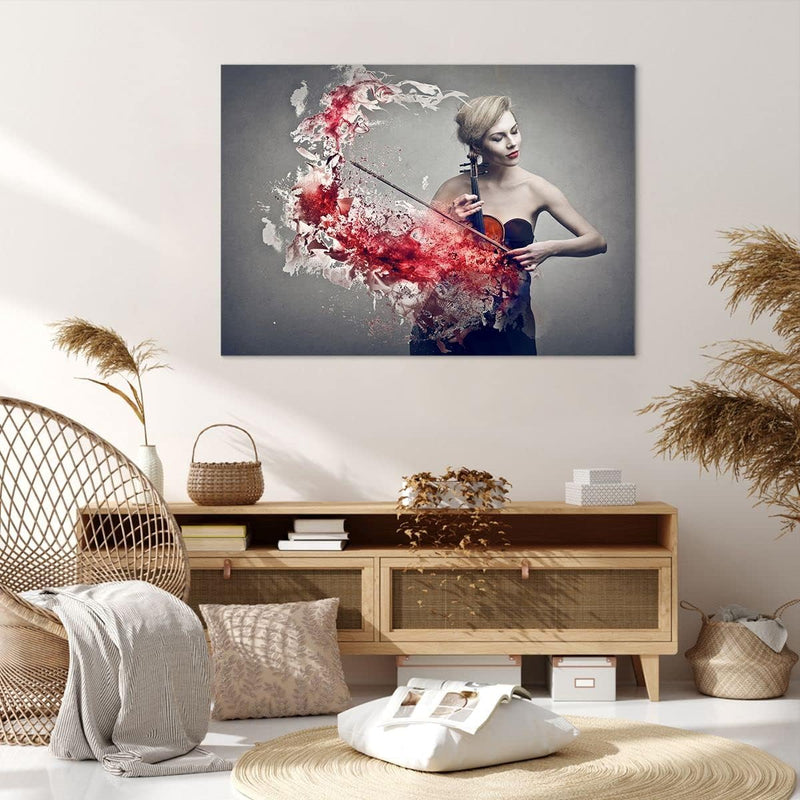 Bilder auf Leinwand 100x70cm Leinwandbild Frau Violine Musik Instrument Gross Wanddeko Bild Schlafzi