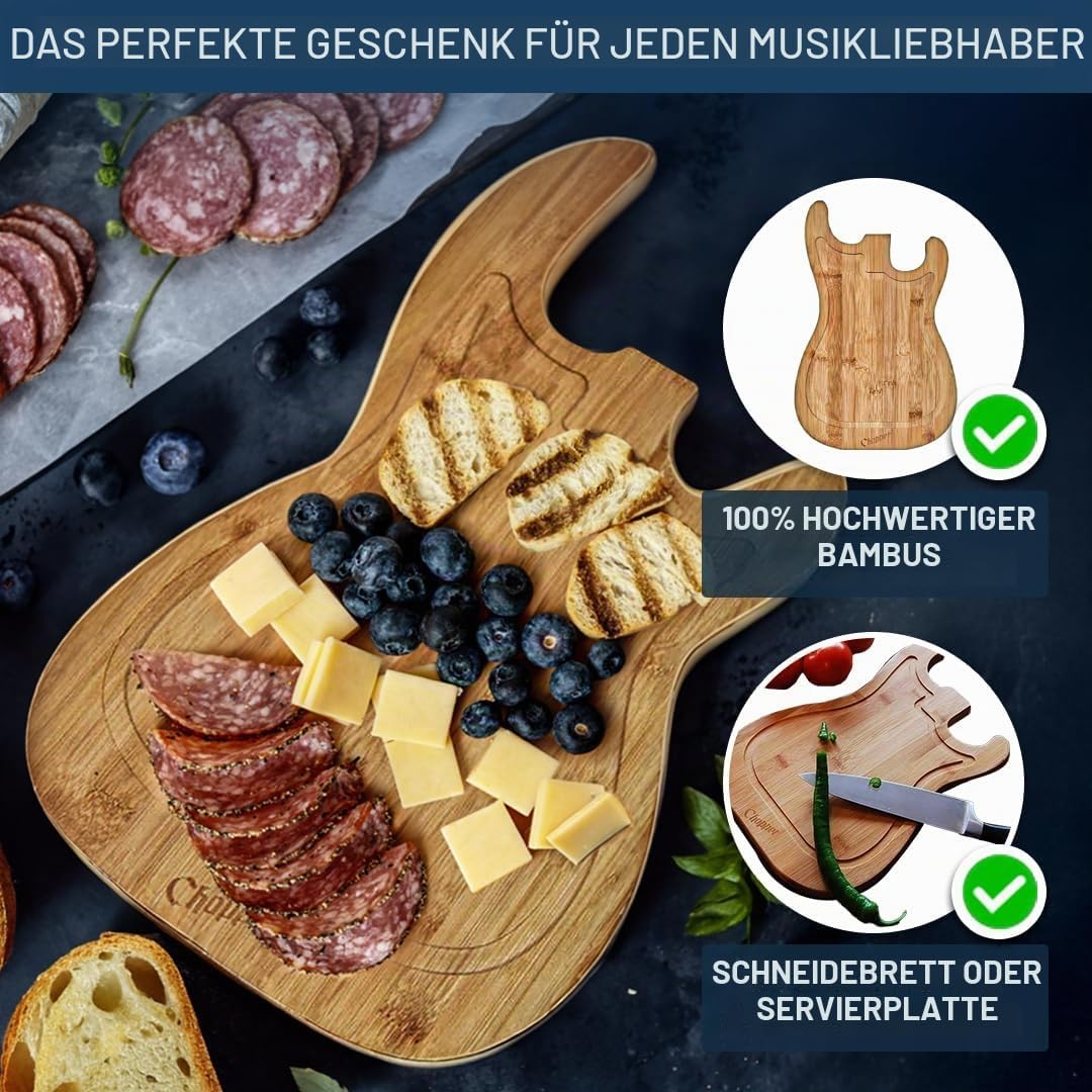 mikamax - Gitarren Schneidebrett - Holz farbe - Gross - Fleischerblock - Gemüse schneiden 38L x 25B