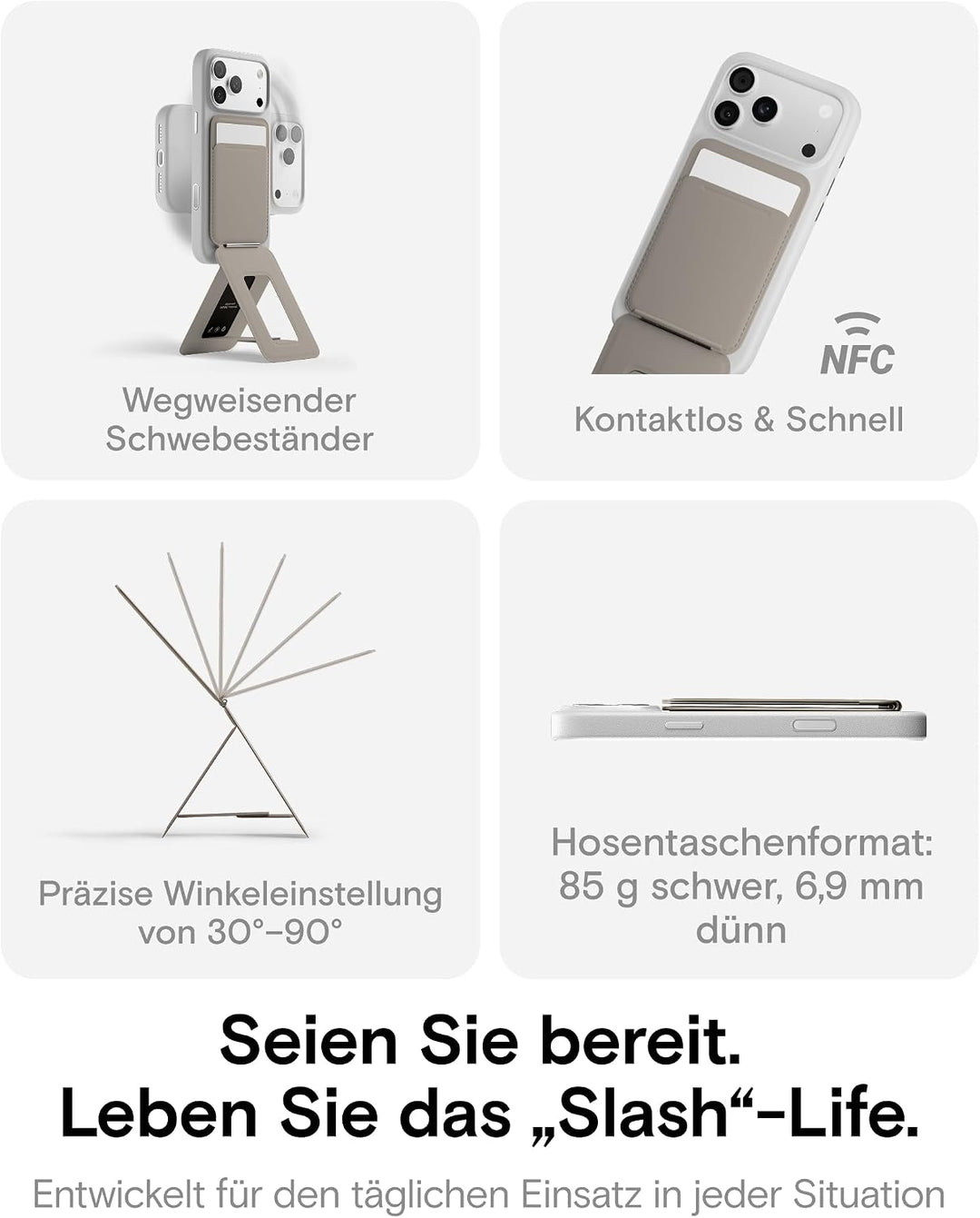 MOFT Handy Stativ für Smartphone, [Ultra Dünn &amp; Tragbar] Faltebar MOVAS Veganes Leder Stativ für Mag