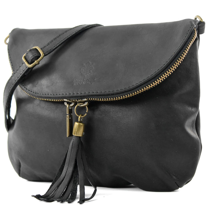 modamoda de - T07 - ital. Umhänge Clutch Klein Nappaleder Schwarz2021, Schwarz2021