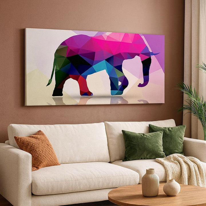 Wandbilder Dekoration Wohnzimmer Elefanten Illustration Bunt Panorama Bilder auf Leinwand 120x50cm L