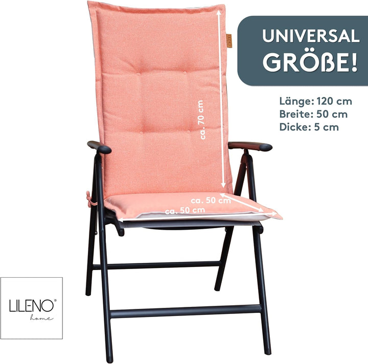 LILENO HOME Gartenstuhl Auflagen [2er Set - Hochlehner] in Lachs - Bequeme Liegen als Sitzauflagen f