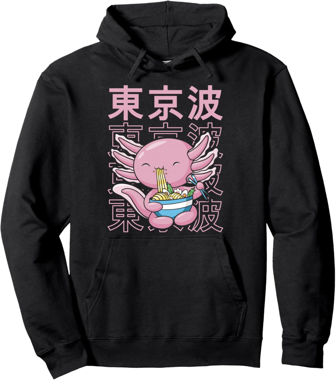 Axolotl Eating Ramen Nudel Kawaii Ästhetische Kinder Anime Girl Pullover Hoodie
