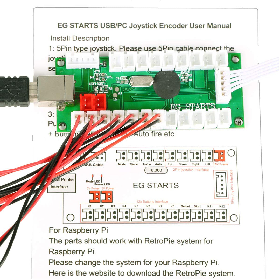 EG STARTS Arcade DIY Kits Controller USB Encoder für PC-Spiele 8 Wege Stick + 4x 24mm + 16x 30mm Dru