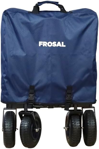 FROSAL Faltbarer Bollerwagen Nick mit Bremse Dach und Luftbereifung in Blau | Luftreifen | Lufträder