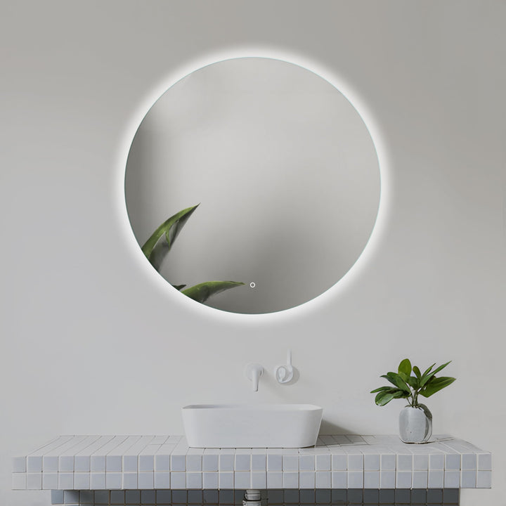 60cm Runder Badezimmerspiegel mit LED Beleuchtung, Runder LED Badspiegel mit Touch Schalter, Spiegel