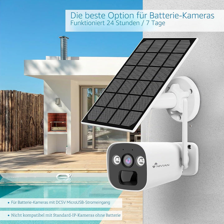 NIVIAN - Solarpanel für IP Überwachungskameras | Kompatibel mit Ezviz C3A und BC1C | Aussenbereich I
