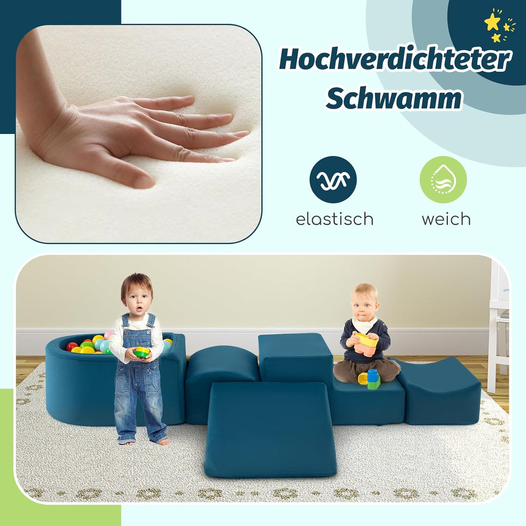 COSTWAY 5 TLG. Schaumstoffbausteine, Riesenbausteine mit Bällebad, Grossbausteine zum Toben und Klet