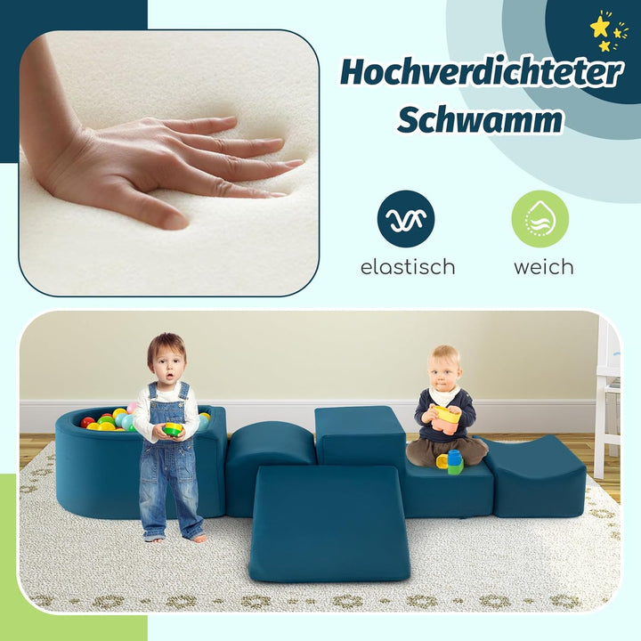 COSTWAY 5 TLG. Schaumstoffbausteine, Riesenbausteine mit Bällebad, Grossbausteine zum Toben und Klet