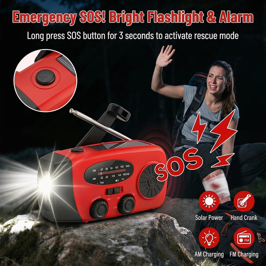 Kurbelradio, 2000mAh Notfallradio Solar Radio Power Bank, AM/FM Radio mit USB Handy Lader und Tasche