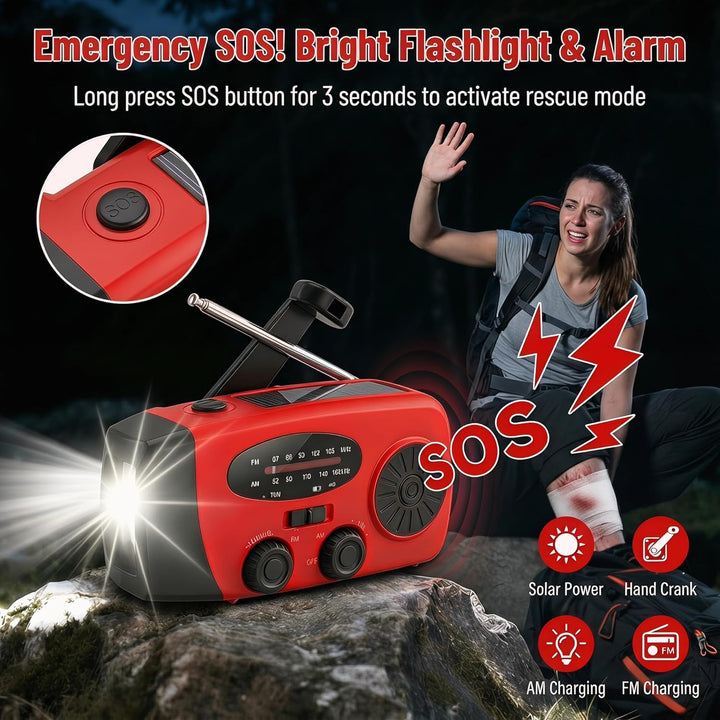 Kurbelradio, 2000mAh Notfallradio Solar Radio Power Bank, AM/FM Radio mit USB Handy Lader und Tasche