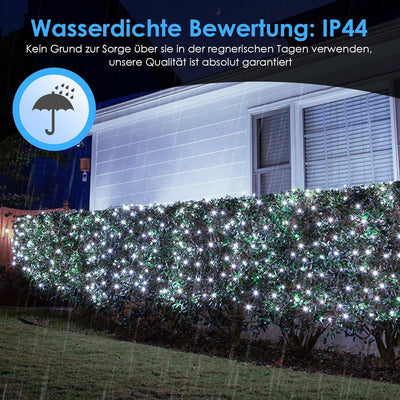 Ikodm 300er LED Lichternetz Lichtervorhang Lichterkette Kaltweiss Deko Leuchte Innen und Aussen mit