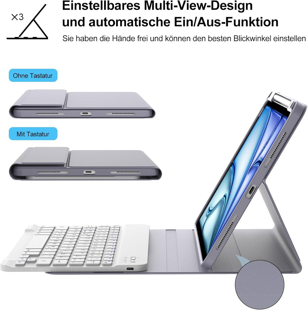 IVEOPPE Tastatur für iPad Air 11” M4 2026/M3 2025/M2 2024, Schutzhülle mit Stifthalter, Hülle mit Bl