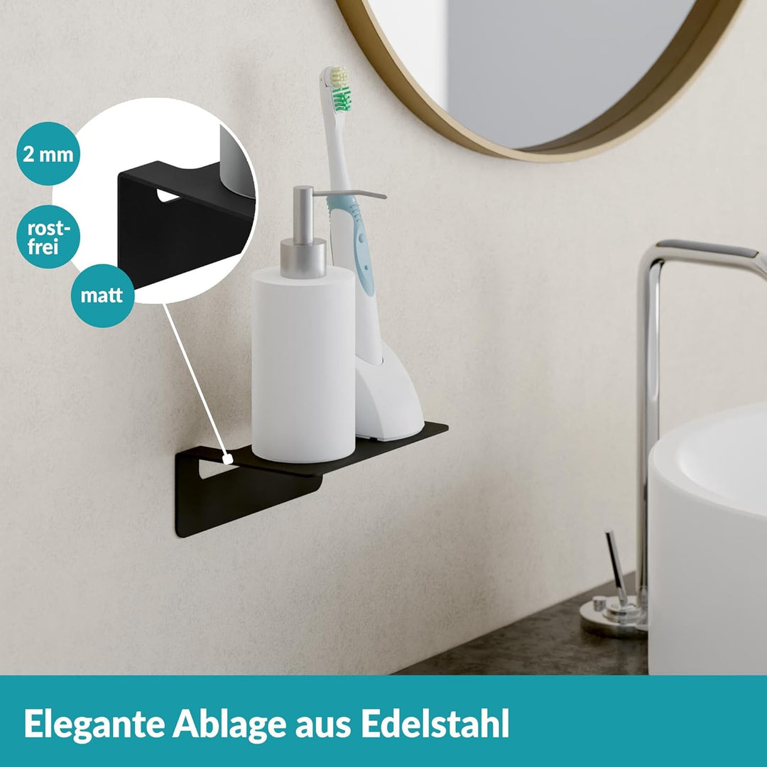 WEISSENSTEIN Badablage ohne Bohren aus Edelstahl - Selbstklebende Ablage fürs Bad - 14 x 9,5 x 5 cm