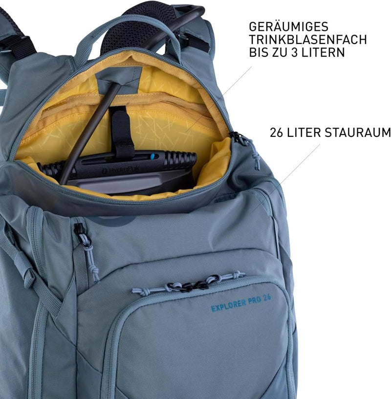 EVOC EXPLORER PRO 26, Rucksack (für kürzere Rückenlängen, AIR FLOW CONTACT SYSTEM, AIRO FLEX Hüftgur