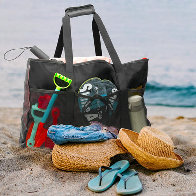 Strandtasche XXL Familie, Gross Strandtasche mit Reissverschluss, Faltbar Badetasche Wasserdicht San