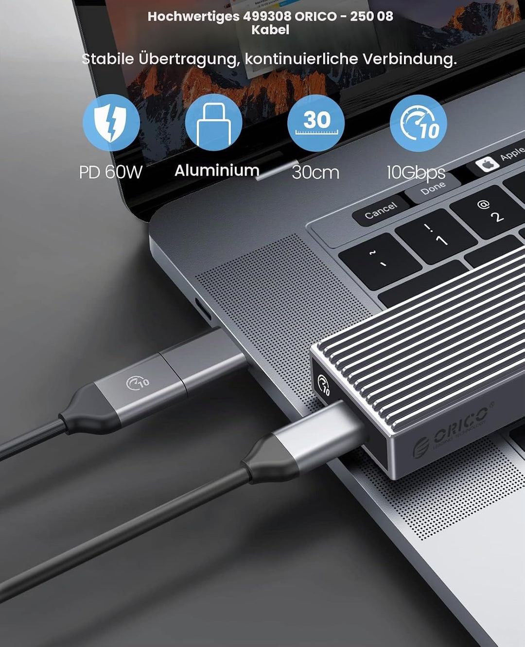 ORICO M.2 SSD Gehäuse [Werkzeuglos], NVMe Gehäuse USB 3.2 Gen2 10Gbps, M.2 SSD Gehäuse mit 2-in-1 Ka