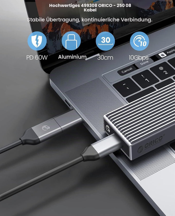ORICO M.2 SSD Gehäuse [Werkzeuglos], NVMe Gehäuse USB 3.2 Gen2 10Gbps, M.2 SSD Gehäuse mit 2-in-1 Ka