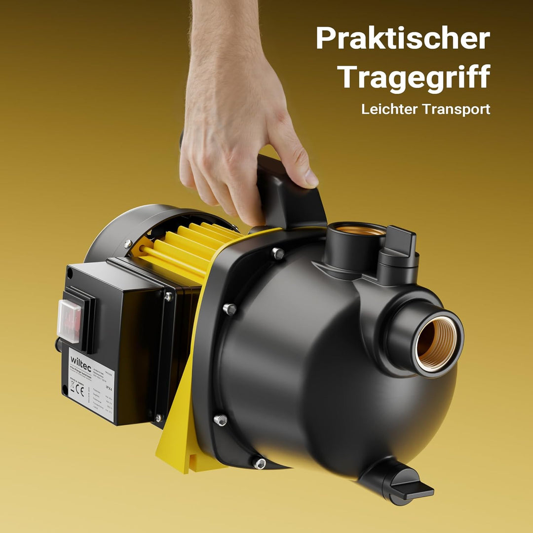 Gartenpumpe 3800l/h, 1200W mit Tragegriff & Wasserablassschraube, max. Förderhöhe 48m, für Süsswasse