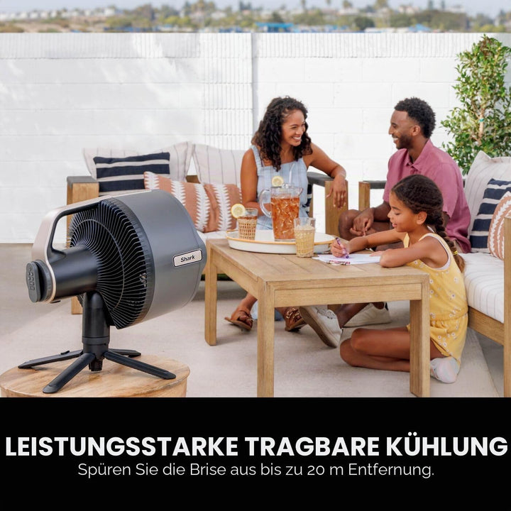 Shark FlexBreeze Pro Mist kabelloser Innen- & Aussenventilator mit Aussennebelsystem, 20 m Kühlreich