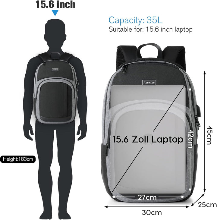 Schulrucksack Jungen Mädchen Teenager, Rucksack Herren Damen Daypacks für 15.6 Zoll Laptop Rucksack