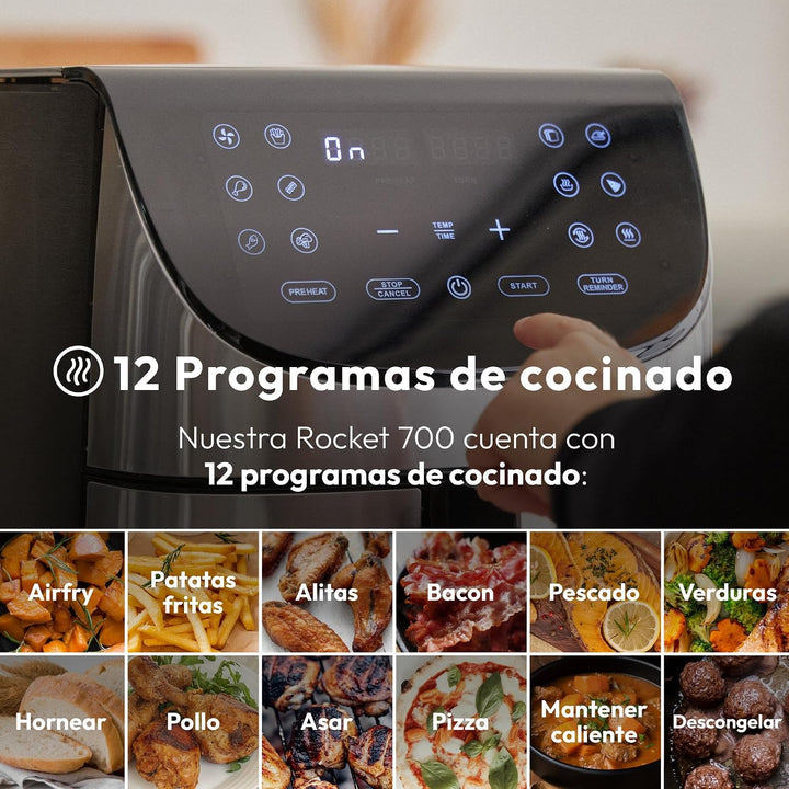 MasterPRO Rocket 700 | Freidora Sin Aceite | Capacidad de 7 L y 1700 W de Potencia | Pantalla LED Tá