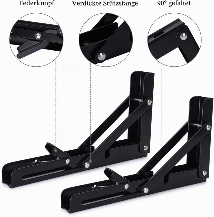 Beinhome 2ST Klappkonsole Schwerlast 400mm Regalträger Klappbar Schwarze Klappregal Halterungen Tisc