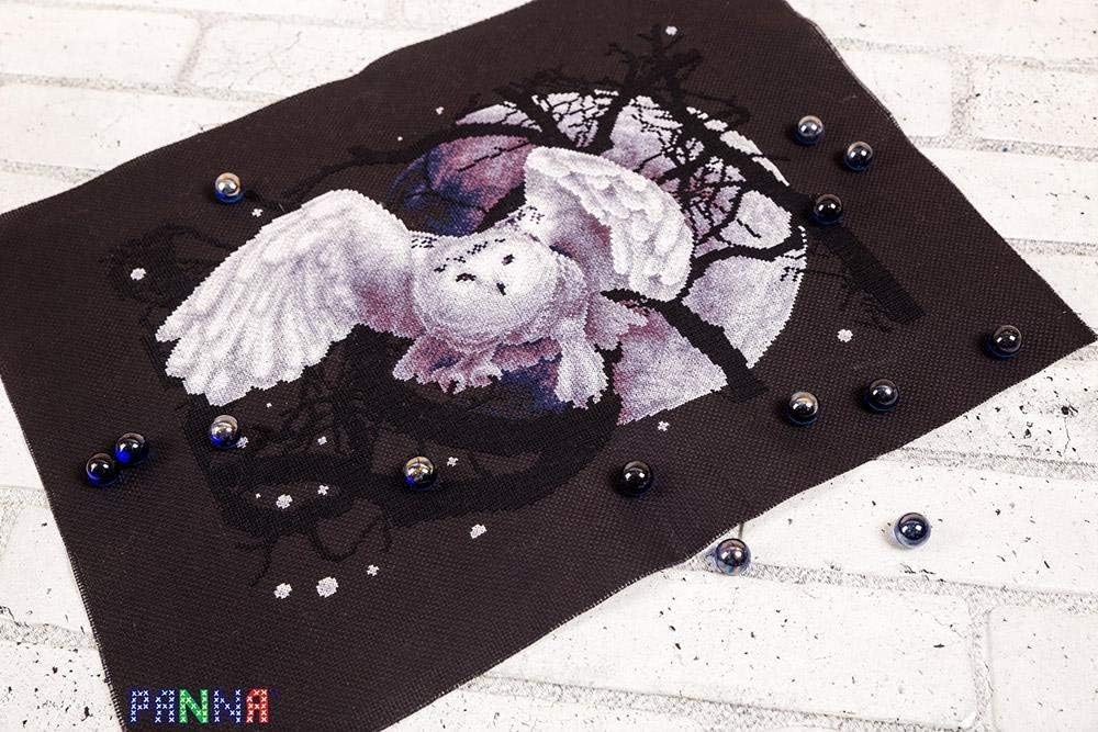PANNA - Kreuzstich set - Weisse Eule - J-0359 - Sticken erwachsene - Aida Schwarz stoff - 27 x 36 cm
