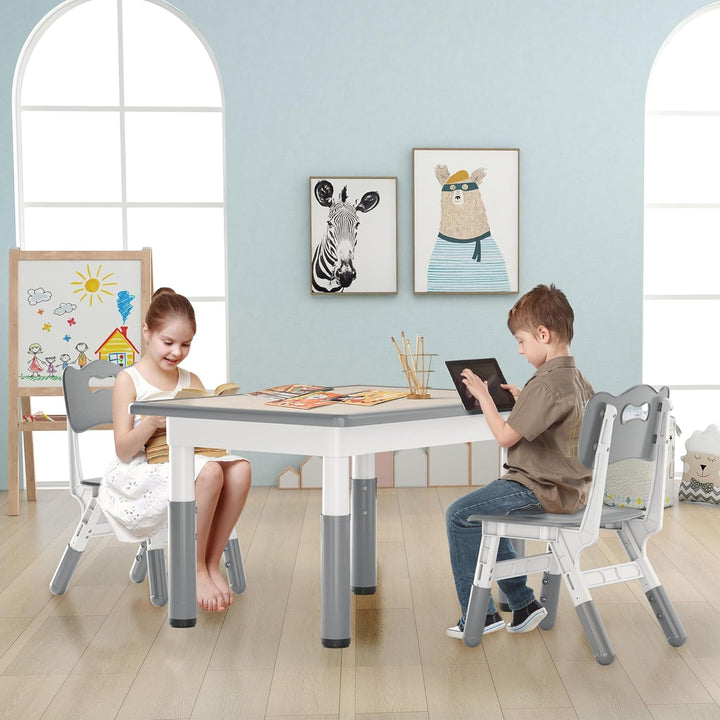 AufuN Kindertisch mit 2 Stühlen, Kindertischgruppe mit Verstellbarer Höhe, Kinderzimmertisch & -stuh