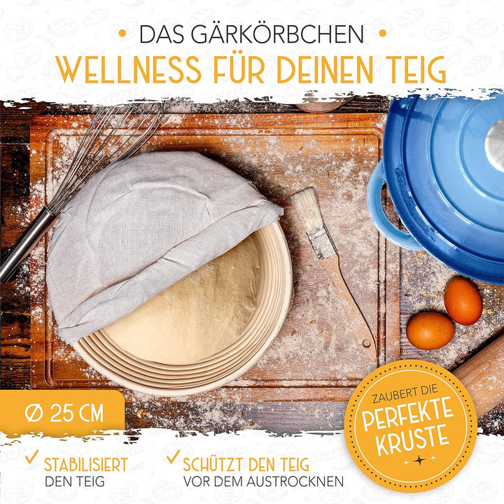 KRUSTENZAUBER Gusseisen Topf Brot Backen [inkl. Gärkorb] - Hochwertiger Emaille Topf 26cm - Idealer