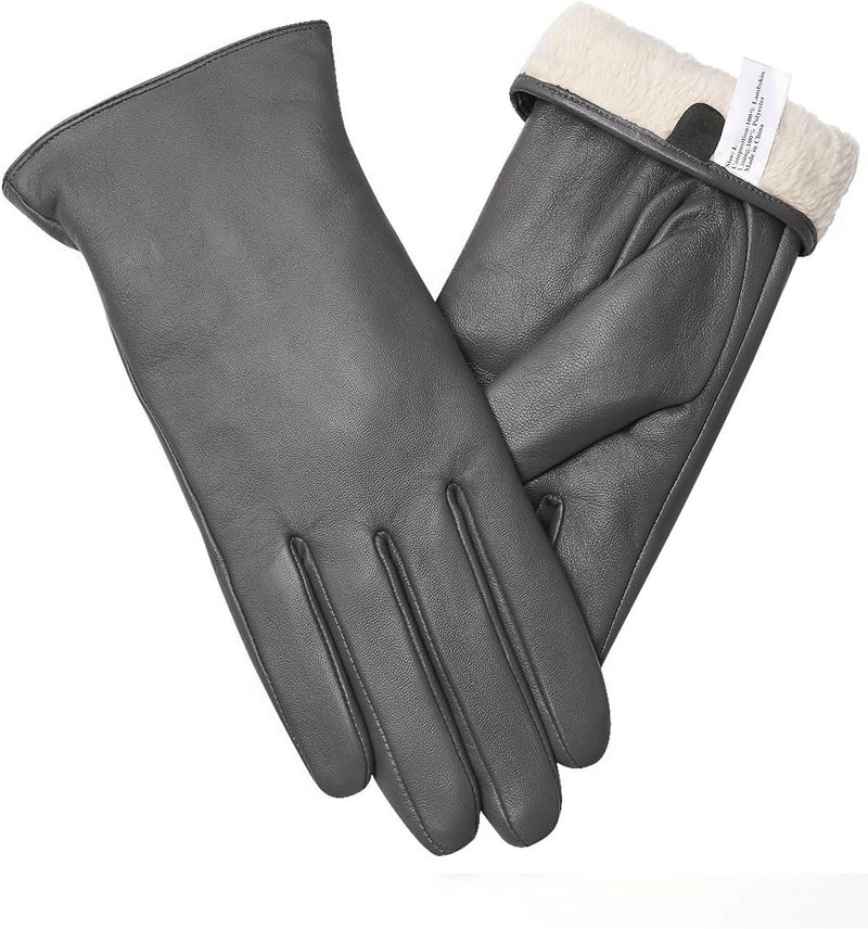 vislivin Vollhand Touchscreen-Handschuhe für Damen Leder Handschuhe Warmer Winter SMS Autofahren Han