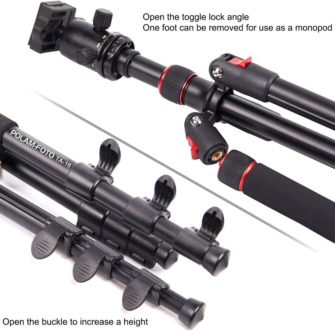 POLAM-FOTO 168cm Kamera Stativ Aluminiumlegierungen Stativ mit Einbeinstativ und 360° Kugelkopf， Rei