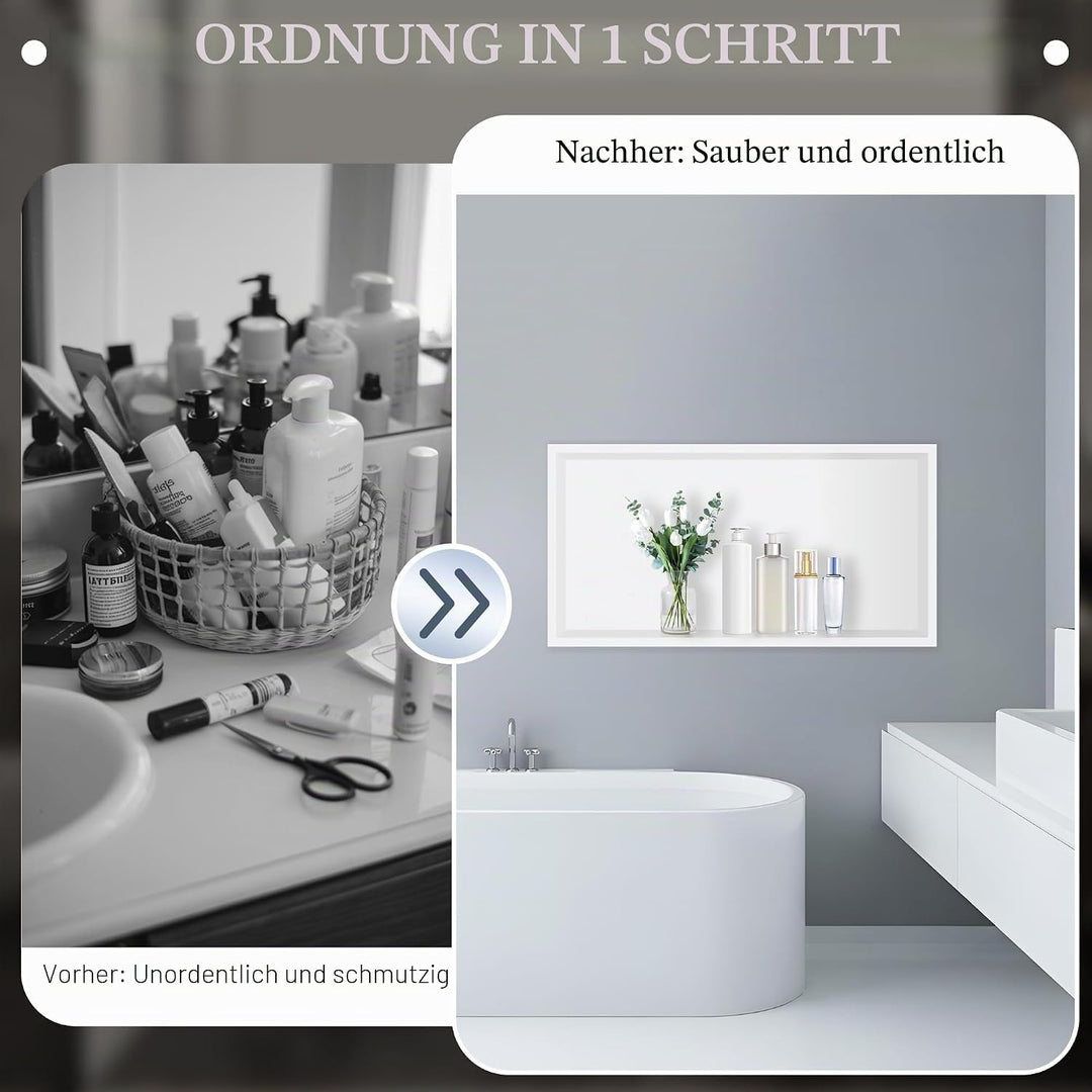FTL Wandnische Dusche Edelstahl 64 x 33 x 10 cm,Weiss Duschnische für Badezimmer,Keine Fliesen Erfor