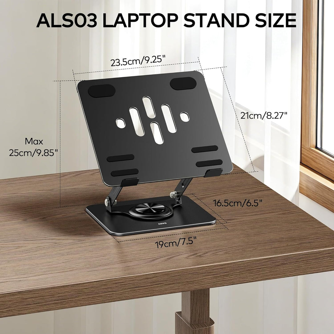 ALS03 Laptop-Ständer, verstellbarer Computerständer mit 360° drehbarer Basis, ergonomische Laptop-Er