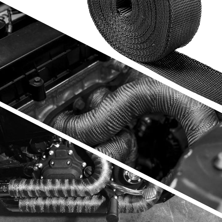 CARDI Auspuff Hitzeschutzband Schwarz 5CMx15M Dicke 2MM Basaltfaser Auspuffband mit 14PCS Edelstahl