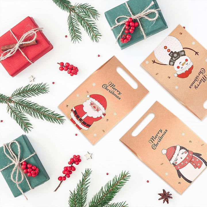 Gavbulie Geschenktüten Weihnachten, 24 Stück Weihnachtstüten, mit Griff, Papiertüten Geschenke Deko,