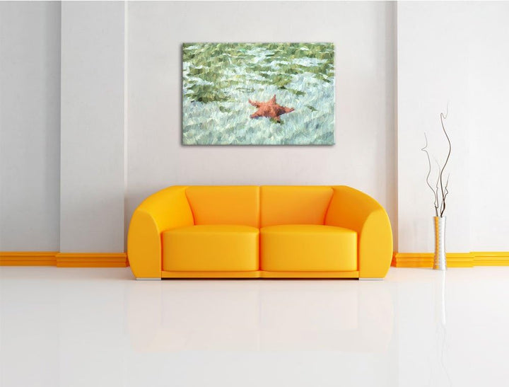 Seestern im klaren Wasser Spezial Format: 100x70 cm auf Leinwand, XXL riesige Bilder fertig gerahmt