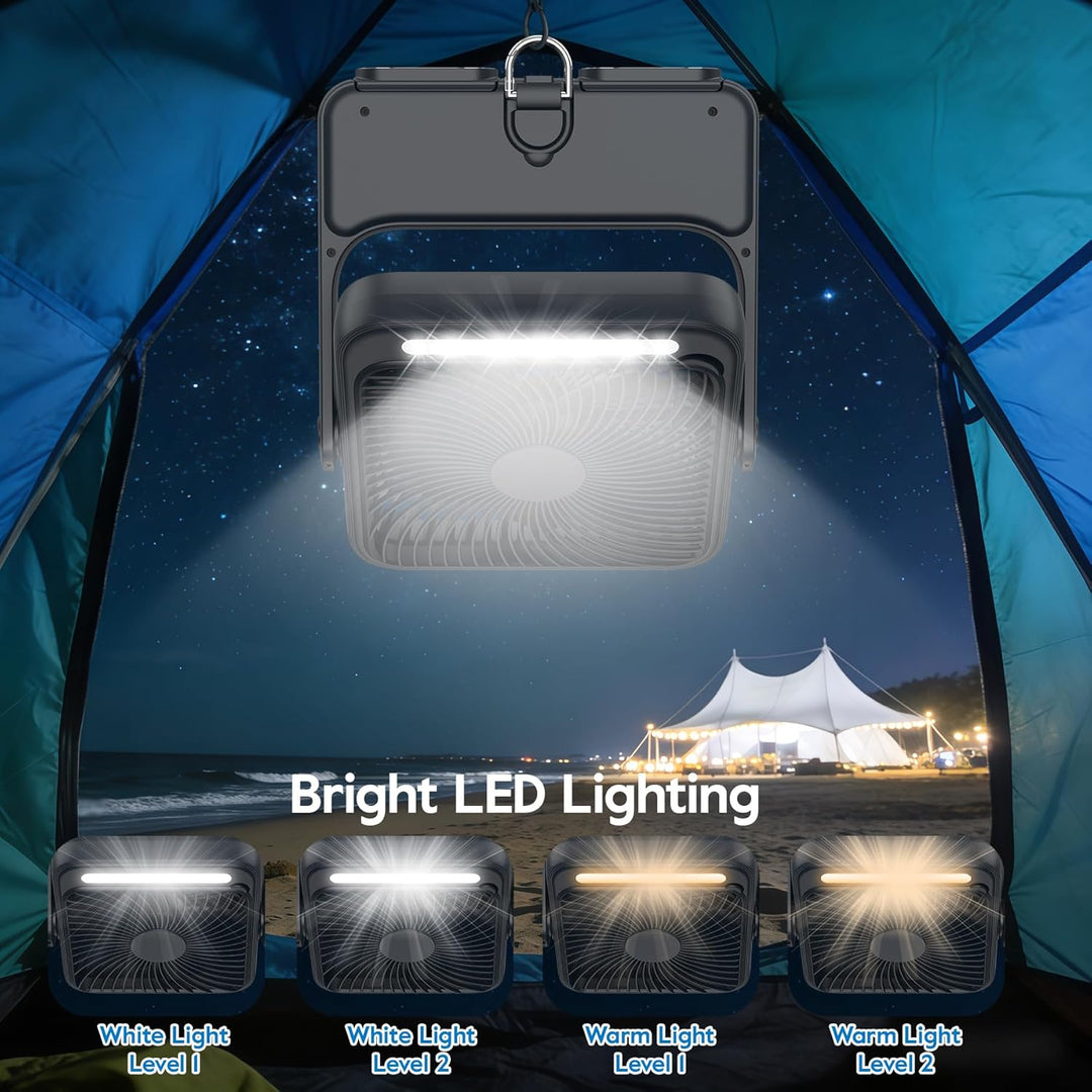 Ventilator 20000mAh Akku Tischventilator USB Camping Ventilatoren mit Lampe, 4 Getriebe,12-43 Std.La