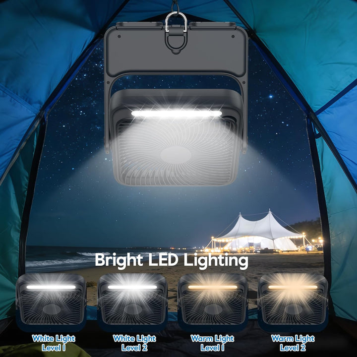 Ventilator 20000mAh Akku Tischventilator USB Camping Ventilatoren mit Lampe, 4 Getriebe,12-43 Std.La