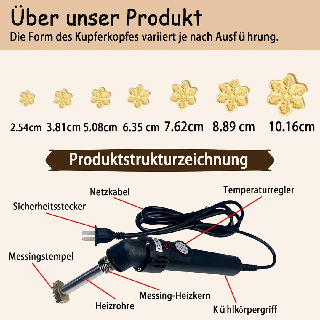 Elektrisches Brenneisen mit individueller Temperaturregelung für Holz – Personalisierter Logostempel