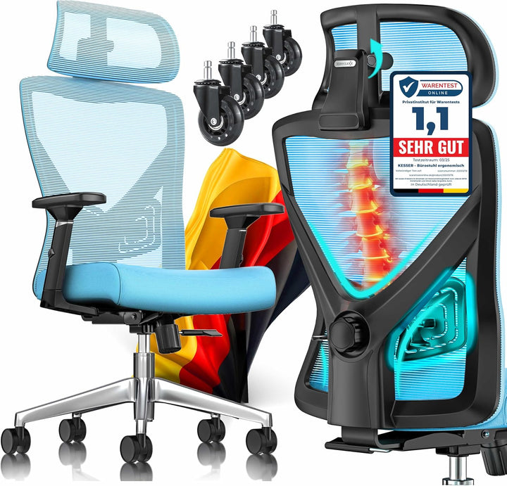 KESSER® Bürostuhl Ergonomisch mit verstellbaren Armlehnen | Drehstuhl mit Lendenwirbelstütze Rückens